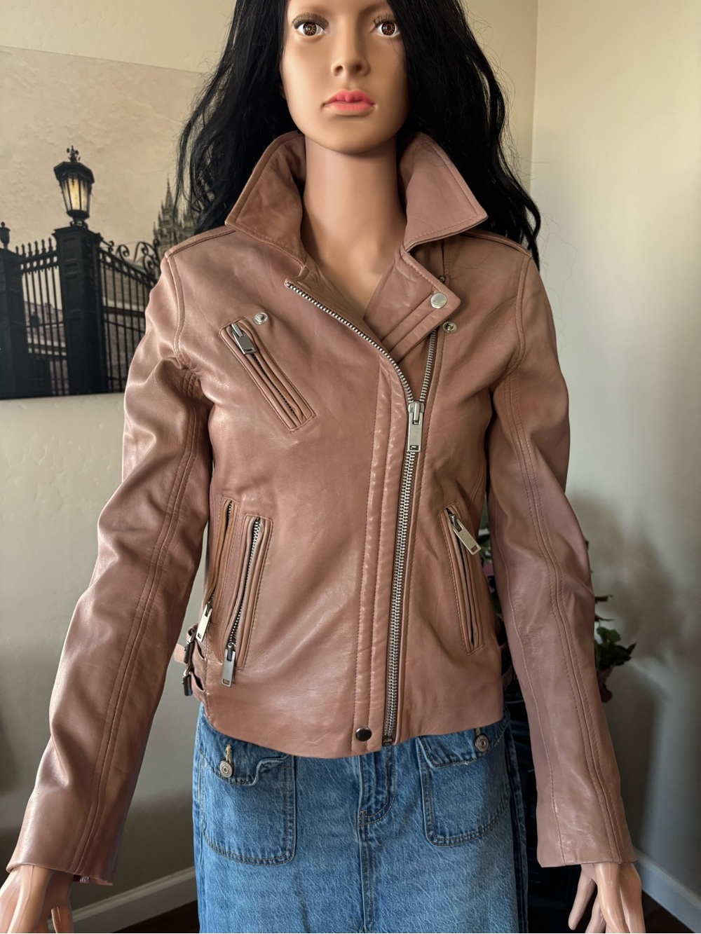 Amaryllis Dusty Taupe Leather Moto Jacket